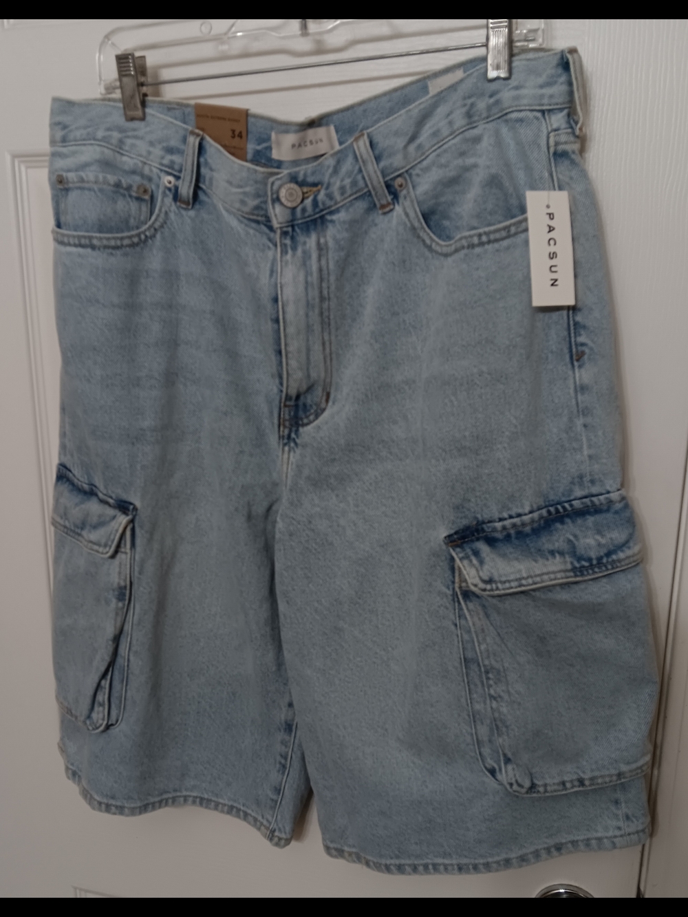 Pacsun Light Wash Denim Cargo Shorts Baggy Size 34